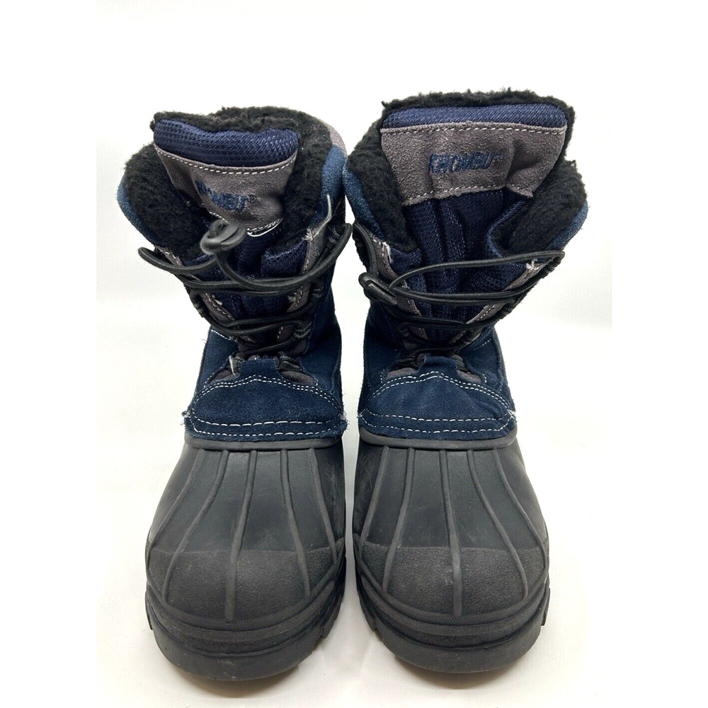 KHOMBU Unisex JACK SCOOT BIG KIDS SNOW BOOTS SZ 4 BLACK/BLUE/GRAY LINED WINTER